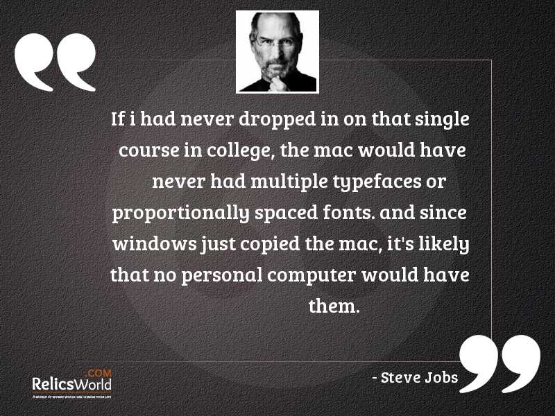 If I Had Never Dropped Inspirational Quote By Steve Jobs